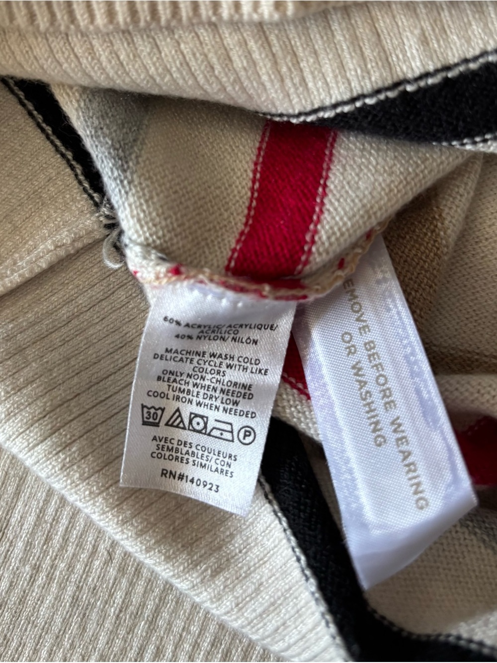 LOFT Sweater Beige Stripe Long Sleeve V-Neck Knit Womens S Preppy Academia Twee - Picture 8 of 9